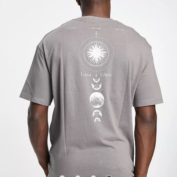 Selected Homme oversized t-shirt with lunar back print in dark gray M NWT IN PKG - Picture 4 of 7